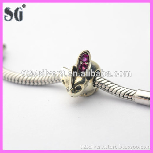 Popular Customized Animal Rabbit Silver Charm Purple AAA Grade Cubic Zirconia Fits For European Charm Bracelet/Necklace
